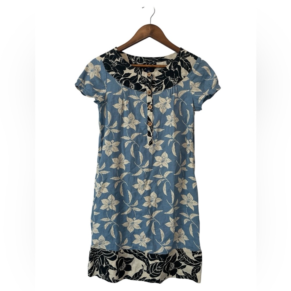 Women’s Gap Linen‎ Shift Dress Size 4 Floral Hawaiian Mixed Media Cap Sleeve